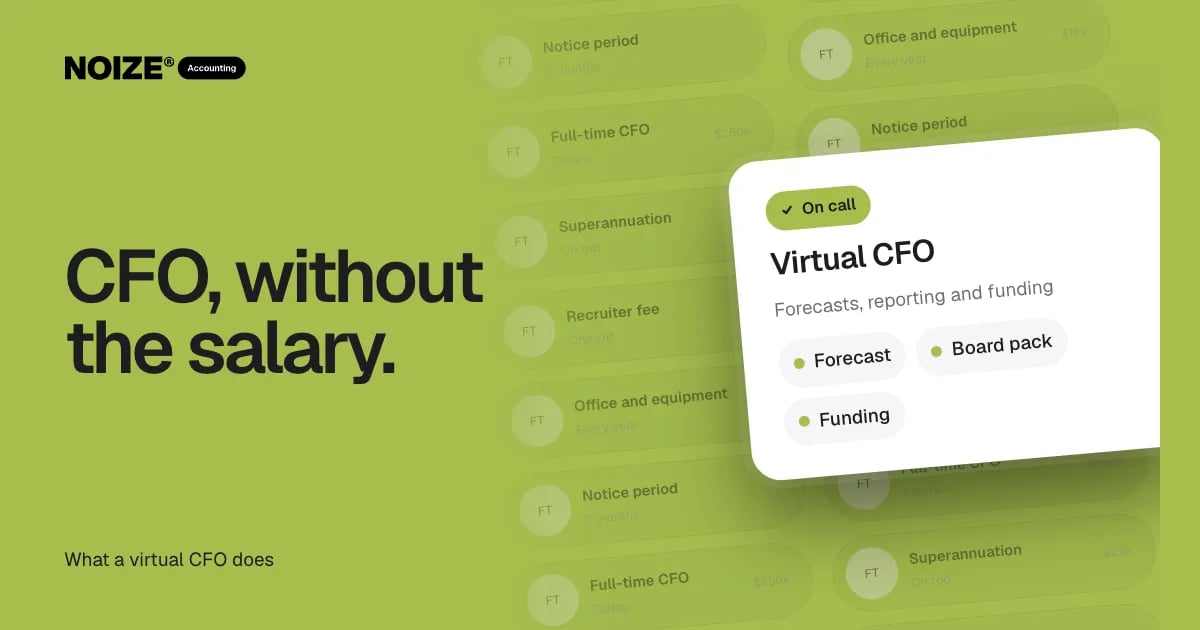 A wall of full-time CFO costs from salary to recruiter fee, beside a white Virtual CFO card: forecasts, reporting and funding, on call.